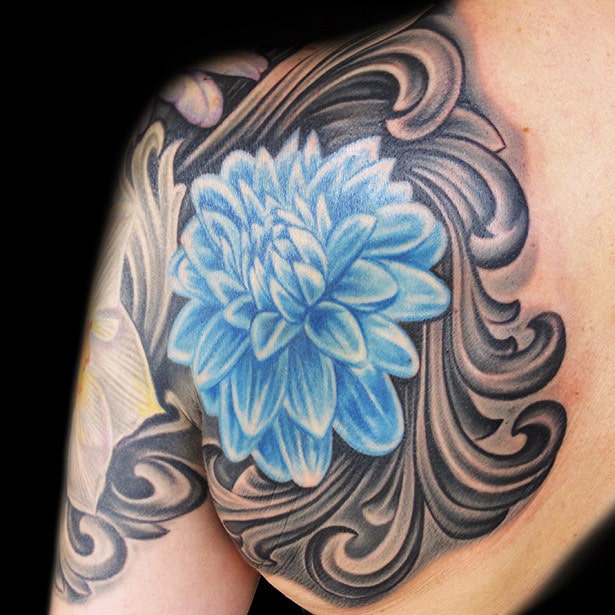 color-lotus-black-grey-fleur-de-lis-tattoo-by-josh-hibbard