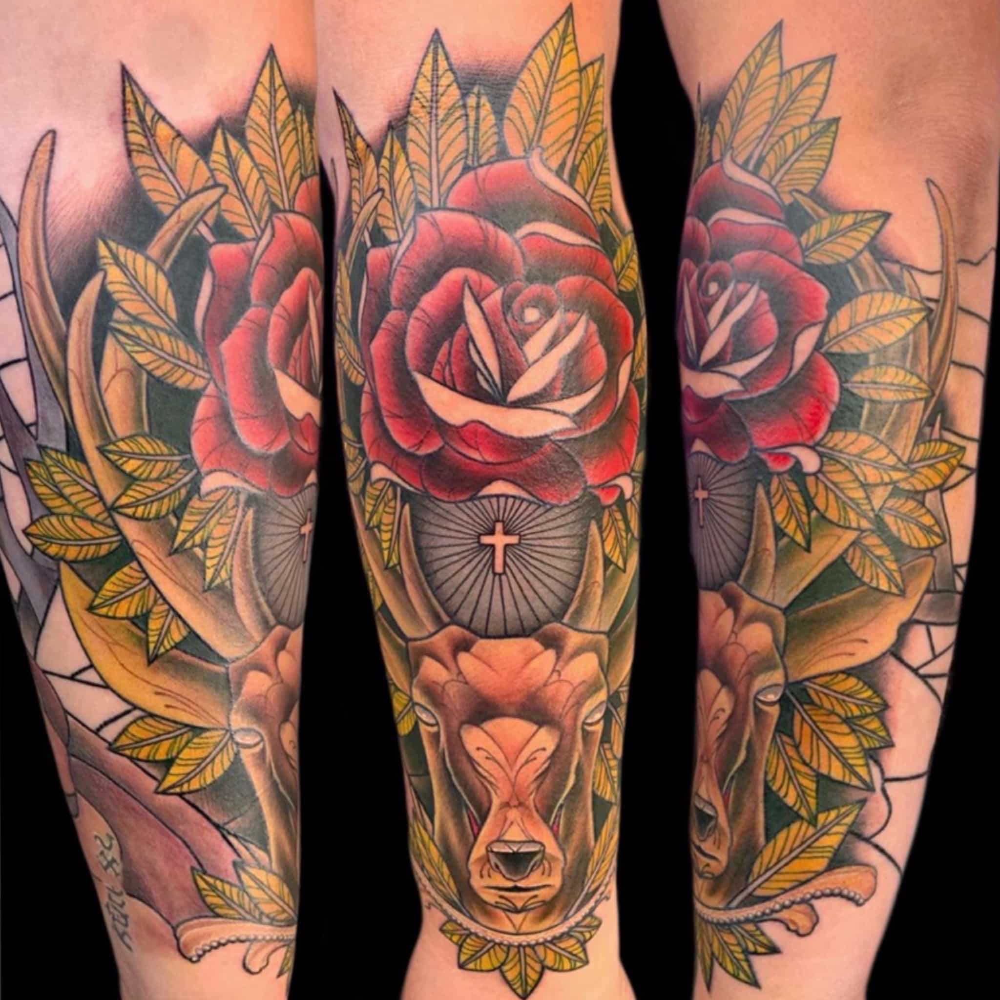 deer-cross-rose-tattoo-by-josh-hibbard