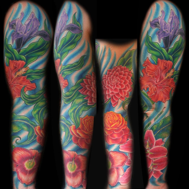 flowers-color-sleeve-tattoo-by-josh-hibbard