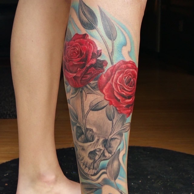 roses-and-skull-tattoo-by-josh-hibbard